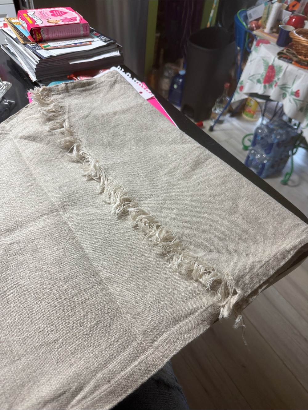 Crate&Barrel Natural Beige Fringed Linen Table Runner.  Really nice.